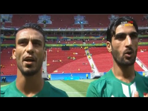 شاهد النشيد الوطني العراقي يهزُّ ملعب البرازيل أمام الدنمارك